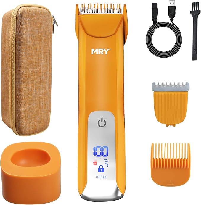 MRY Groin Trimmer for Men Women Ipx6 Waterproof USB Charging Trimmer/Light and Ceramic Blade Electric Trimmer for Men Women for Pubic/Body/Groin Grooming/Face/Legs/Facial (Orange Color)