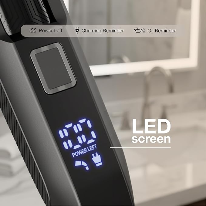 Oty Beard Trimmer for Men Adjustable - Waterproof Cordless Hair Clippers with 20-Length Dial, Stainless Steel Blades, LED Display & Travel Lock - Rechargeable Grooming Kit – Ideal Gift for Men