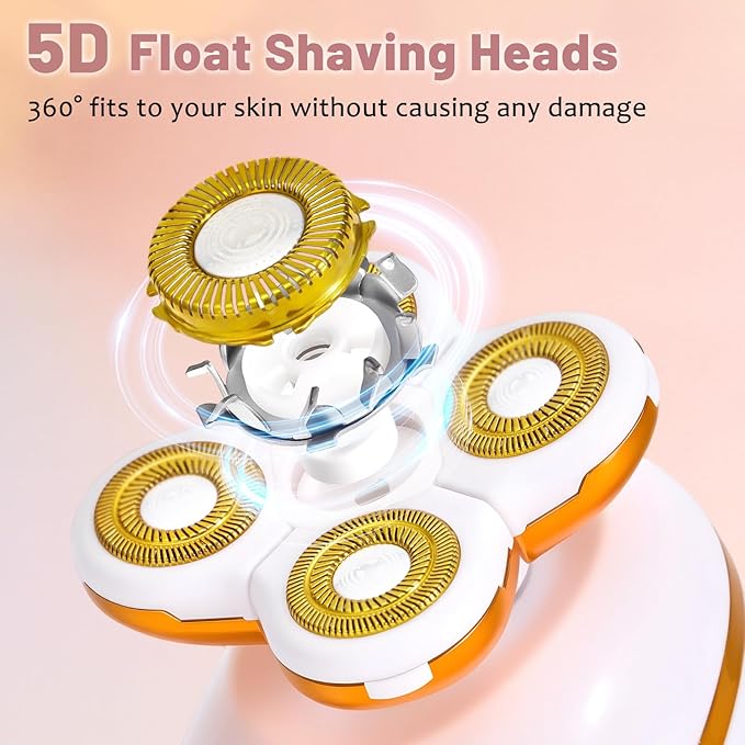 5-in-1 Electric Razors for Women, Facial Hair Remover & Women’s Shaver for Legs with 5D Floating Head, Waterproof Rechargeable Body Shaver Lady Trimmer, Travel Razor Kit for Sensitive Skin/Bikini Line