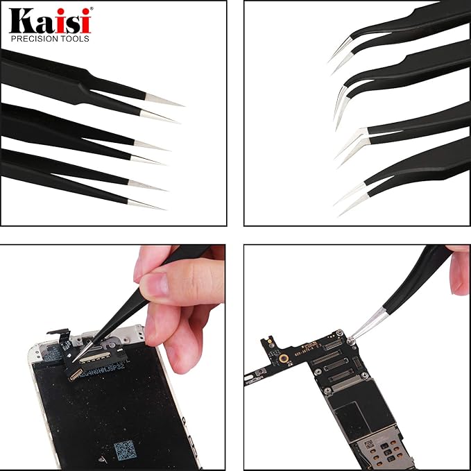 Kaisi 14 PCS Precision Tweezers Set, ESD Tweezer Set, Anti-Static Stainless Steel Tweezers Set for Craft, Jewelry, Electronics, Laboratory Work