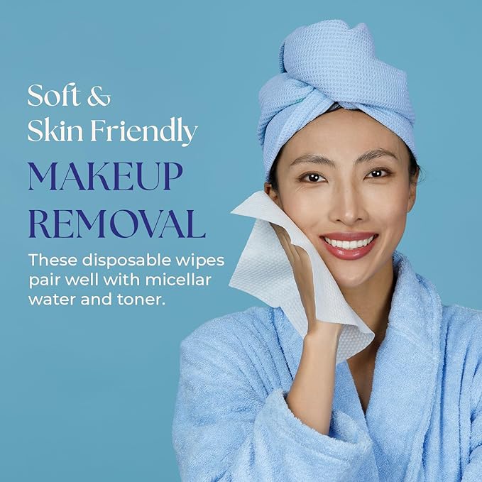 70 Count Disposable Face Towels Facial Cleansing Wipes, Quick Dry Makeup Remover Cloths, Soft Face Towelettes for Women & Men by WipesyWiz 7.9"x7.9" (Pack of 1)