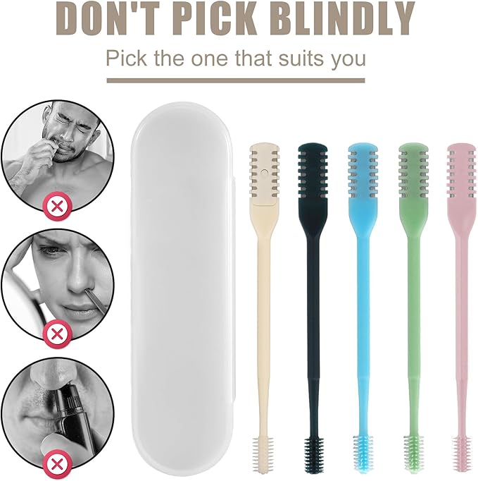 3 Pcs 2-in-1 Nasal Hair Trimmer Set, 360° Rotating Double-Sided Nose & Ear Hair Cutter for Men & Women, Portable Nostril Grooming Tool with Soft Cleaning Brush (Dark Green)