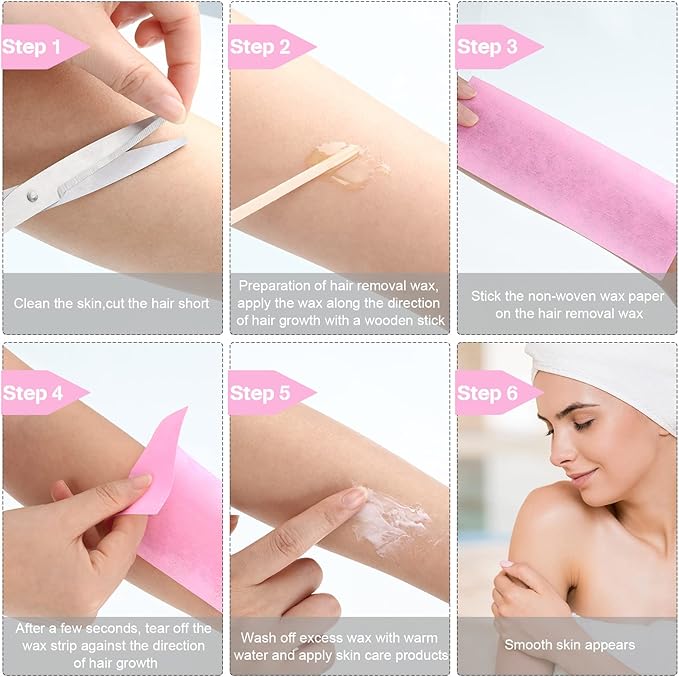 Maitys Wax Strips, 400 Pieces Non Woven Hair Removal Wax Facial and Body Waxing Strips Bikini Wax Strip Paper for Women and Men (Pink)