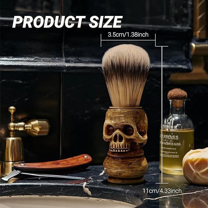 ZJchao Shaving Brushes, Skull Shaped Handle, Rich and Fast Lather Men Shaving Brush, Barber Grooming, Shave Brush for Wet Shave, Use with Safety Razor, Dad Boyfriend Bearded Man Gifts