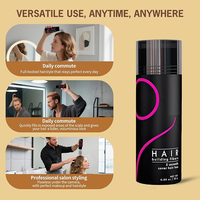 gowwim Hair Fibers for Thinning Loss Hair, Instant Thickness for Bald Spot & Gray Coverage Natural Plant-Based Thickening Building Fibers Waterproof & Sweatproof Powder