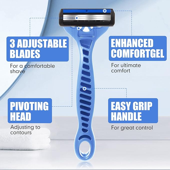 36 Pcs Men's Disposable Razors Bulk 3 Blade Disposable Head Razor for Sensitive Skin for a Smooth, Comfortable Shave