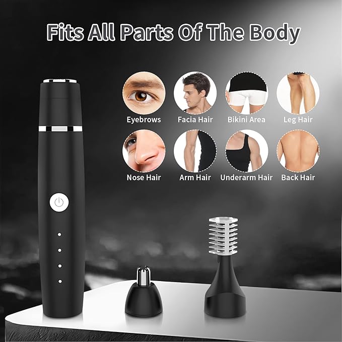 Nose Hair Trimmer for Men and Women, Eyebrow Trimmer, Electric Shaver Razor 3 in 1, Portable, Waterproof and Rechargeable for Ears, Face, Legs (Black)