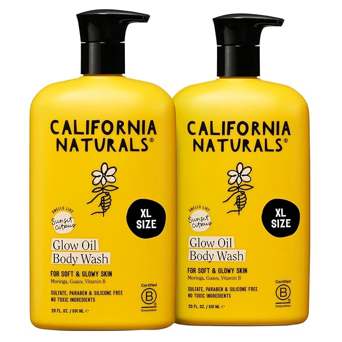 California Naturals Glow Body Wash Sunset Citrus 2-Pack, Hydrating Body Wash for Soft Glowing Skin, Gentle Skin Care for Women & Men, Natural, Vegan, Cruelty, Paraben & Sulfate Free, 20 oz