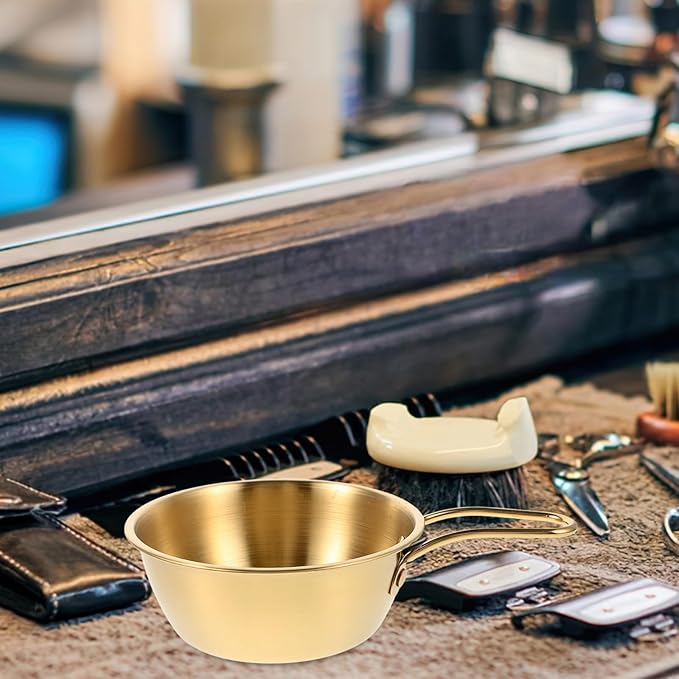 Men Shaving Soap Bowl with Gold Handle, Large Stainless Steel Shave Foam Mixing Mug for Wet Shaving and Beard Grooming