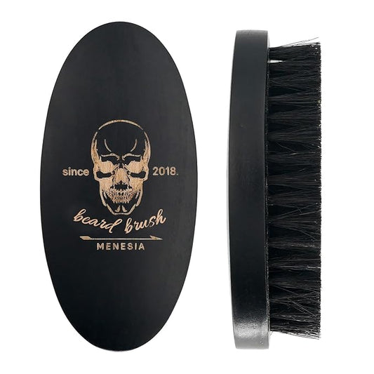 Black Boar Bristle Hair Beard Brush for Men, Pocket Travel Men's Wooden Small Soft Wood Beard Brush (Black)