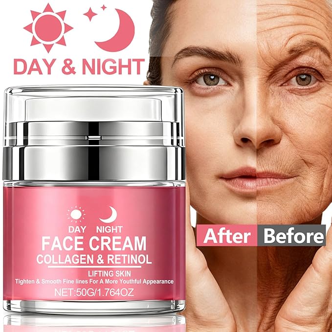 Retinol Cream for Face with Collagen, Collagen Face Moisturizer for Lifting Skin, Day-Night Anti-Aging Cream for Women and Men for Tighten & Smooth Fine lines, Wrinkles and Dryness 1.76 Fl Oz