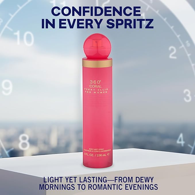 Perry Ellis 360° Coral Body Mist Spray for Women - Perfume for Women, Floral & Fruity Fragrance, EDT, Designer Scent for Her, Long Lasting - 8 fl oz (200 mL)