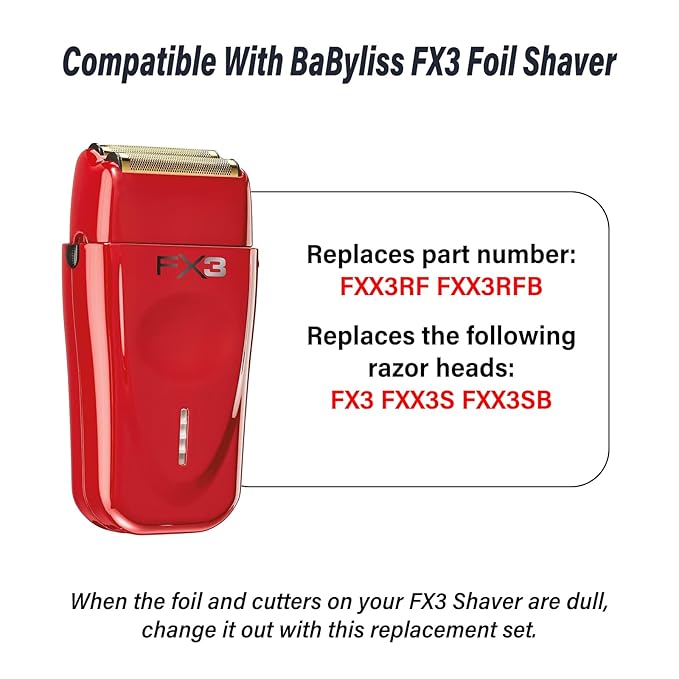 Compatible with BaByliss Pro FX3 Foil Shaver Replacement Head, Pro Shaver Rplacement Foil Red Compatible with BaBylisspro FX3 Professional High Speed Foil Shaver Top, FXX3RF Blade Parts with 2 Cutters