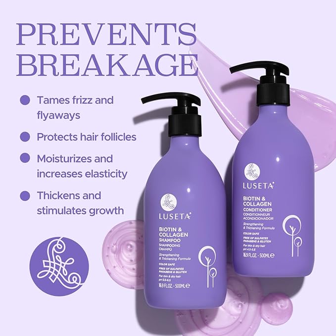 Luseta Biotin Shampoo and Conditioner for Hair - Thickening Shampoo for Thinning Hair- Infused with Argan Oil to Damaged Dry Hair - Sulfate Free Paraben Free-2 x 16.9 fl oz