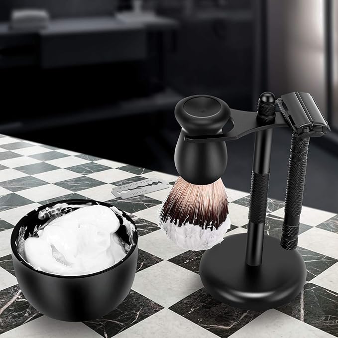 SANWA Deluxe Shaving Kit for Men,Includes Safety Razor,Shaving Stand,Shaving Brush and Stainless Steel Shave Soap Bowl,Begin Quality Shave at Home