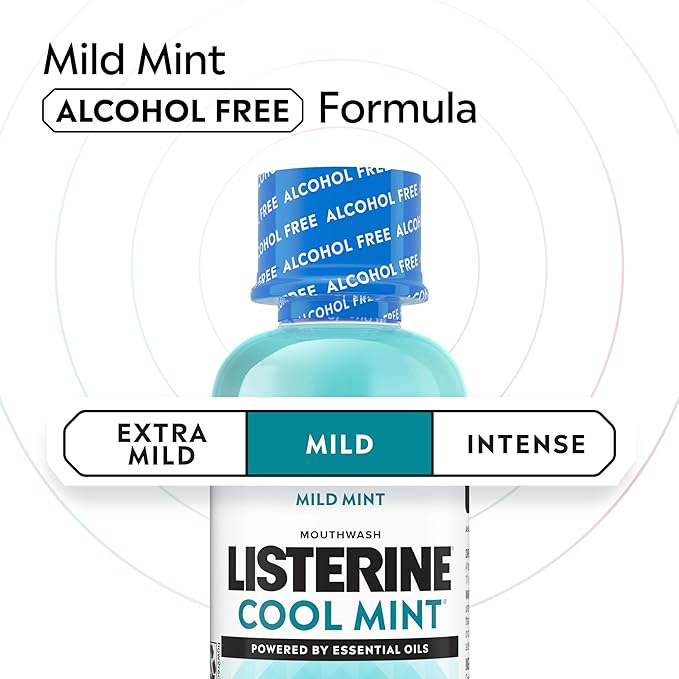 Listerine Cool Mint Alcohol-Free Mild Mouthwash, Oral Rinse Kills 99.9% of Germs that Cause Bad Breath, Less Intense Taste, Mild Mint Flavor, 3.2 fl. oz