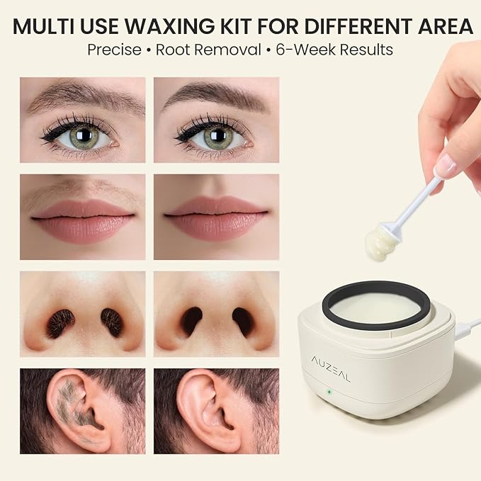 Nose Wax Kit for Women, Nose Ear Hair Waxing Kit with 100g Wax, 40 Sticks, Nose Ear Hair Removal Kit, USB Fast Heat, Smart Constant Temp, Upgraded Size, Multi-Accessories, Beige