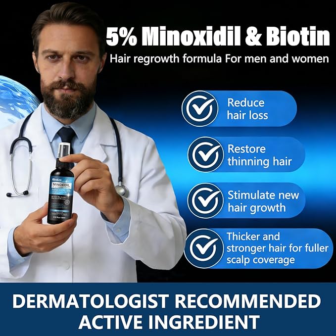 5% Minoxidil for Men and Women Hair Growth, Hair Loss Treatments Serum with Biotin Batana and Rosemary, Minoxidil Hair Growth Spray for Stronger Thicker Fuller Hair Beard Regrowth, 3 Bottles