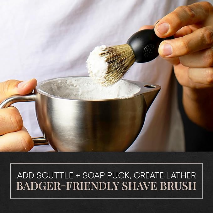 Synthetic Badger Hair Shaving Brush - Futura Synthetic Badger Hair + Handmade Swedish Black Wood Shave Brush, Exfoliating Stiff Bristles, Thick & Creamy Lather For A Great Shave, Great For Travel