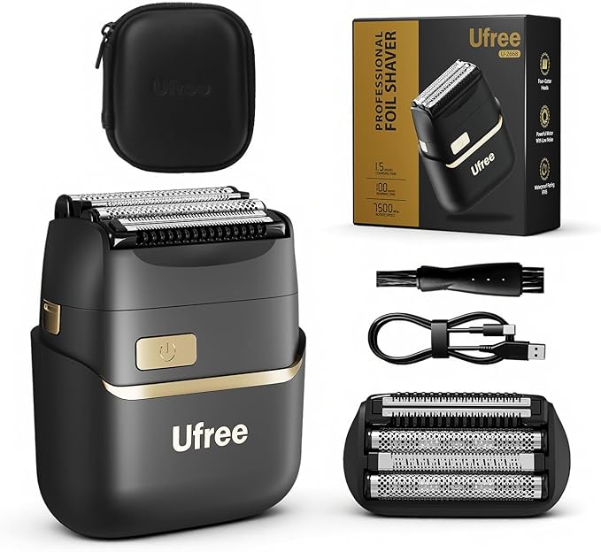 Ufree Foil Shavers for Men, Upgraded Electric Razor, Rechargeable Mens Shaver with 4 Floating Blades, LED Display USB-C Travel Razor Wet Dry Cordless Face Grooming Kit