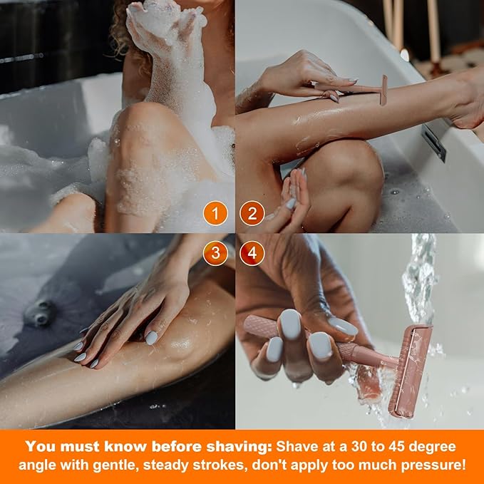 Beige Safety Razor - Single Blade Razors for Women - Reusable Metal Razor, with 5 Stainless Steel Double Edge Blades, Smooth Close Shave, Sustainable, Plastic Free