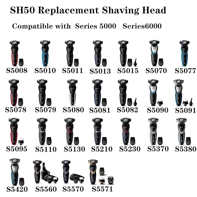 SH50 Replacement Blade Heads for Philipss Norelcos Series 5000 Electric Shavers Blades Head for AquaTouch(S5xxx) PowerTouch(PT8xx PT7xx) and AquaTouch(AT8xx AT7xx) (3 Pack)