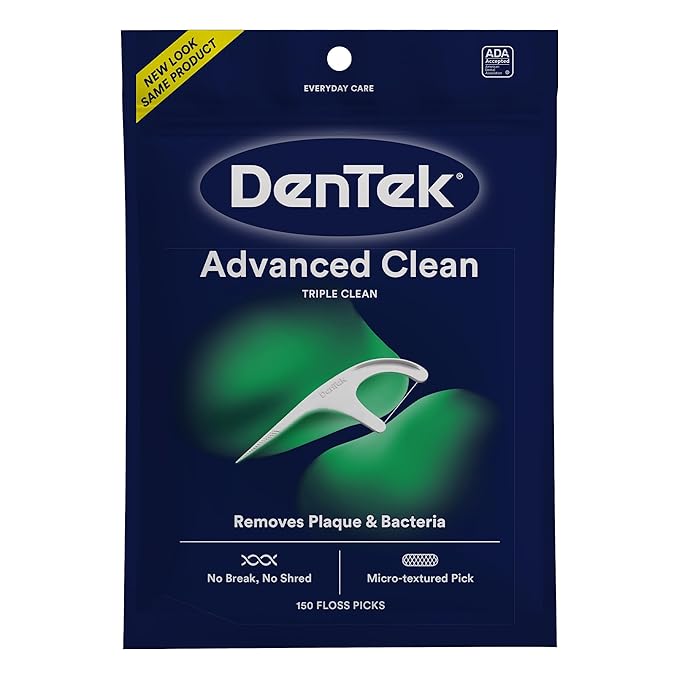 DenTek Advanced Clean Floss Picks with No Break & No Shred Dental Floss, Plaque Remover, 150 Count