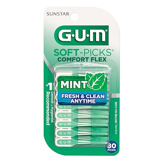 GUM Soft-Picks Comfort Flex, Easy to Use Dental Picks for Teeth Cleaning Health, Disposable Interdental Brushes with Convenient Carry Case, Dentist Recommended Dental Picks, Mint, 80 Count