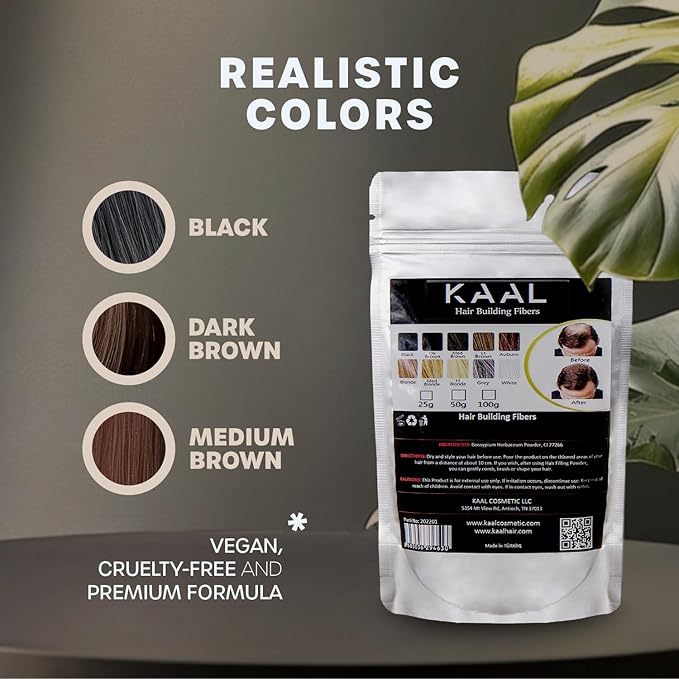 KAAL Hair Fiber Refill Pack | (3.53 oz, Dark Brown) Hair Fibers for Concealing Thinning Areas and Hair Loss, Texture Powder for Men and Women