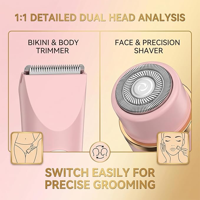 Tanvera Electric Bikini Trimmer for Women | Electric Bikini Trimmer - Cordless Electric Wet & Dry Dual-Head Trimmer for Legs Body Hair | Face Shaver for Women - Ipx7 Waterproof (Pink)