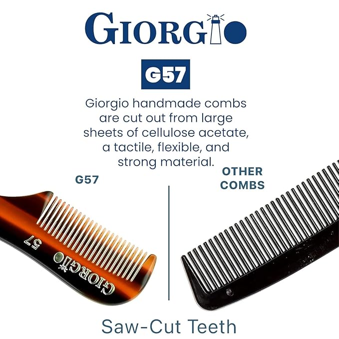 Giorgio G57 Extra Small 2.75 Inch Men's Fine Toothed Beard and Mustache Comb for Facial Hair Grooming and Styling. Wallet Pocket Comb Handmade of Quality Durable Cellulose, Saw-Cut and Hand Polished