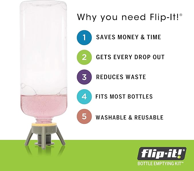 Flip-It! Bottle Emptying Kit - Flip Bottle Upside Down To Get Every Drop Out Extra adapters included to fit Nivea, Eucerin, and Aquaphor bottles. (6 Pack, Pastel Color Edition)