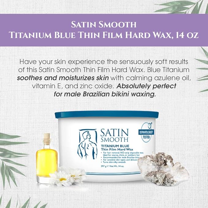 Satin Smooth Titanium Blue Thin Film Hard Wax - Hair Removal Wax, No Strip Waxing for Sensitive Skin, Ideal for Coarse, Thick, Stubborn Hair, 14oz.