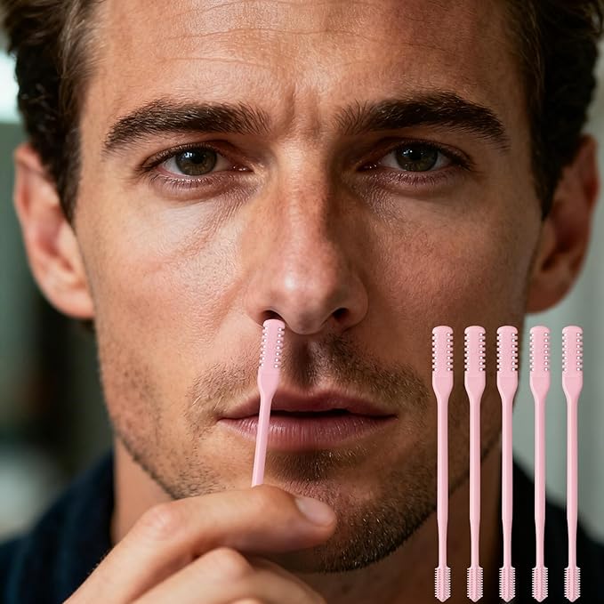 15Pcs 2-in-1 Pink Nasal Hair Cutter,Portable Manual Nostril Hair Remover Christmas Mens Nose Hair Trimmer for Women Gift with Cleaning Brush,Double Sided 360° Rotating Ear Nose Cutter for Men