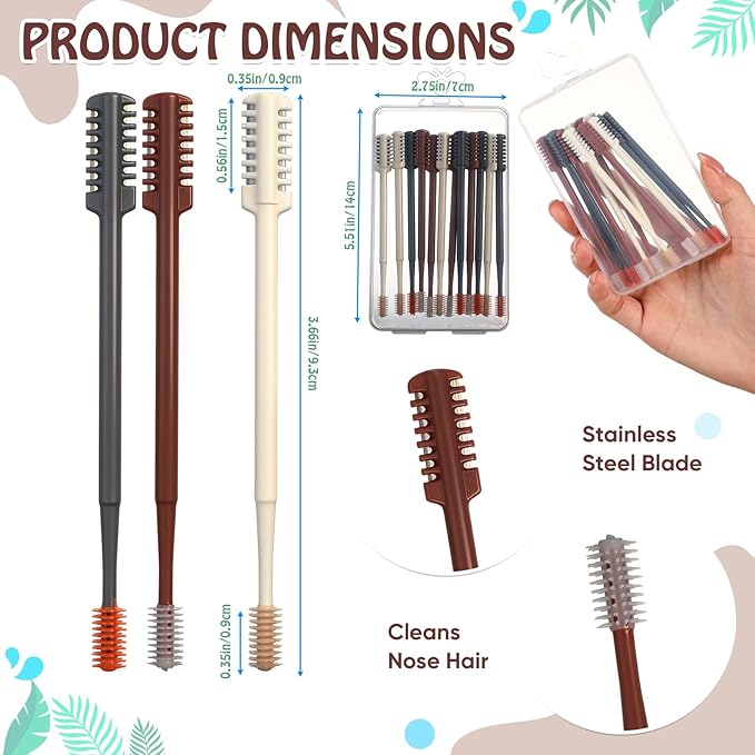 12 Pcs 2 in 1 Nasal Hair Cutter 2026 Upgrade Design Double Sided Nose Hair Trimmer for Men Women Portable 360° Rotating Manual Nose Nasal Knife Soft Cleaning Brush Box Package Multicolor