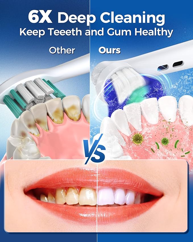 TEETHEORY Rotating Electric Toothbrush for Adults with 8 Brush Heads (2 Types), 4 Modes Deep Clean Electric Toothbrush with Rechargeable Power and 2 Min Smart Timer (4-Dark Blue, p1)