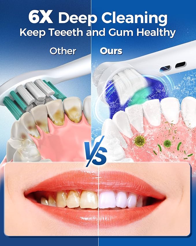 TEETHEORY Rotating Electric Toothbrush for Adults with 8 Brush Heads (2 Types), 4 Modes Deep Clean Electric Toothbrush with Rechargeable Power and 2 Min Smart Timer (3-Clean White, p1)