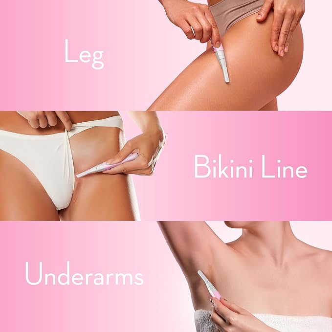 Facial Hair Removal for Women, Painless Eyebrow Trimmer with Pivoting Head, Electric Battery Operated Body Hair Remover with 2 Replaceable Blade for Face Neck Chin Bikini, Pink