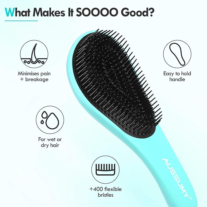 Detangling Hair Brush Set - 2 Pack Detangler Hairbrush with Ultra Soft Bristle for Effortless Tangle Removal - For Dry Wet Damaged Curly Hair for Men Women Girls Boys Kids - Blue & Purple