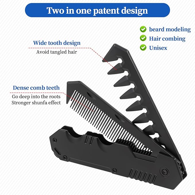Protable Folding Comb Mens Foldable Hair Comb for Men 2 in 1 Pocket Beard Combs Travel Wide Tooth Size Combs for Groomsmen Father