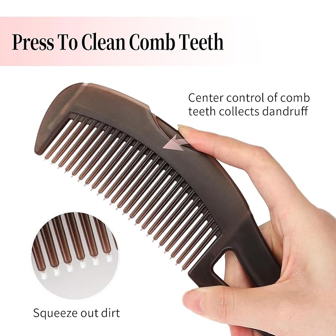 Dandruff Comb, Stainless Steel Fine Tooth Lice/Flea/Psoriasis Comb, Scalp Oil Buildup Removal Wide Hollow Tooth Button Hairbrush for Scalp Massage Care for Man Women and Kids (Pink)