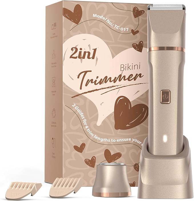 Electric Bikini Trimmer for Women - Waterproof Pubic Hair Trimmer & Facial Shaver, Rechargeable Cordless Electric Razor with Ceramic Blades, IPX7 Shower-Safe for Sensitive Skin, Gift for Her