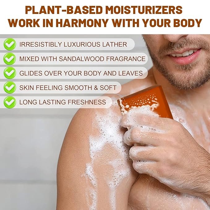 3 PCS Sandalwood Soap, Natural Exfoliating 4in1 Hair, Body, Face & Shaving Mens Bar Soap with Plant-Based Cleanser, Organic Handmade Bath Deodorant Moisturizing Shower for Women All Skin Types