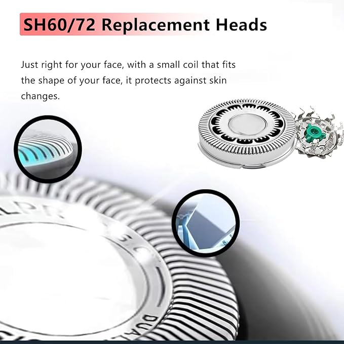 SH60/72 Replacement Head Blades Series 6000 Compatible with Philips Norelco 6000 Replacement Blades,for Series 6000 Electric Shaver Razors S6880/81,S6850/85,S6810/82,With Cleaning Brush