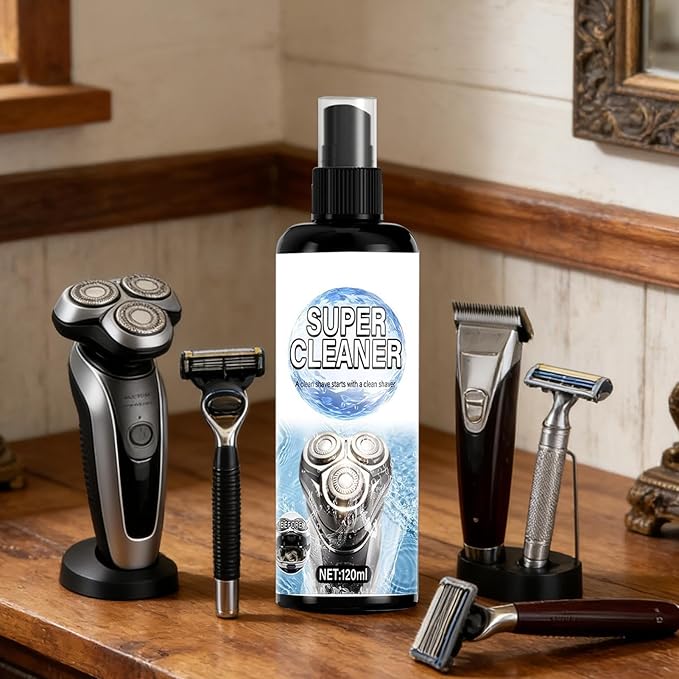 Electric Shaver Cleaner - 120ml Washing Care Spray with Brush | Professional Trimmer Lubricant for Home Barbers, Bathroom Hygiene, Shower, Apartment, Daily Grooming Blade Maintenance