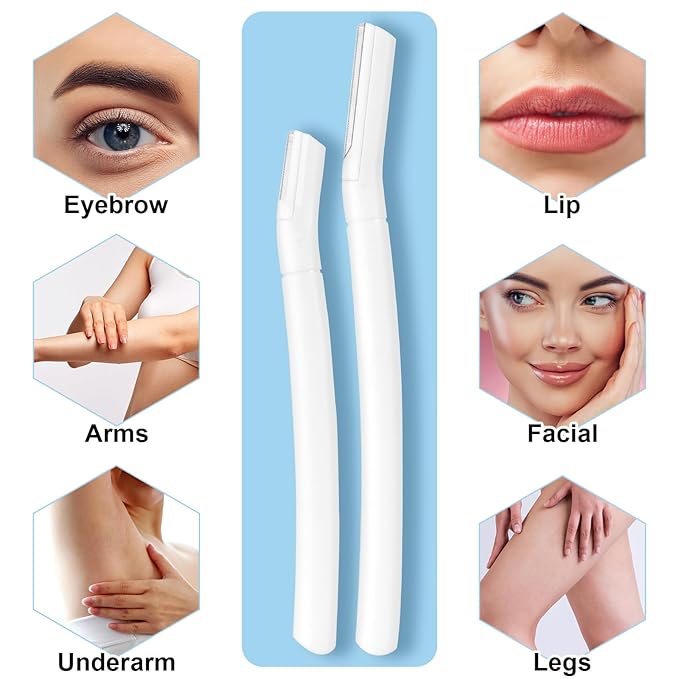 6 PCS White Eyebrow Razor Set, Face Razor for Women and Men, Multipurpose Dermaplaning Tool, Eyebrow Hair Trimmer, Face Shaver with Protective Cover, 3 Pcs Long Handles and 3 Pcs Short Handles