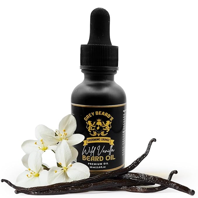 Grey Beard's Grooming Lounge Wild Vanilla Beard Oil for Men 1 fl oz - Natural Leave-In Conditioner with Jojoba Argan and Grapeseed Oils