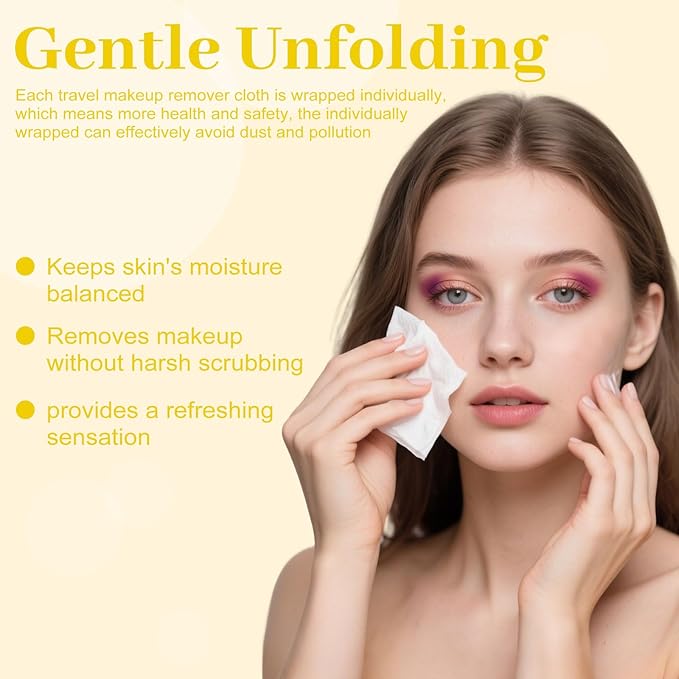 Makeup Remover Wipes Bulk Individually Wrapped,Travel Makeup Wipes Gentle for Face Cleansing Mascara Lipstick Travel Hotel（lemon,pack of 50)