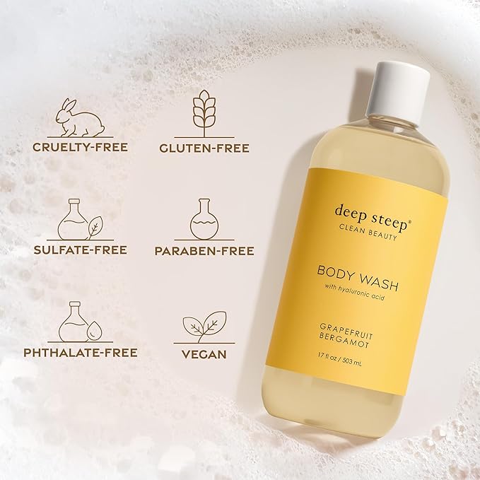 Deep Steep Body Wash, Lavender Chamomile, 17 oz – Hydrating Shower Gel with Hyaluronic Acid, Shea Butter, Aloe Vera & Argan Oil – Vegan, Clean Beauty, Clean & Refreshed Skin