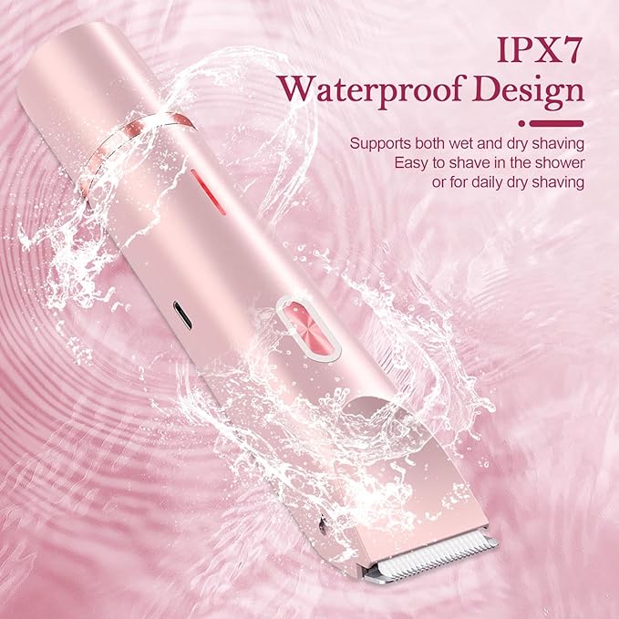 Bikini Trimmer for Women, 2-in-1 Dual Head Shaver Women, IPX7 Waterproof Gentle Electric Razors for Sensitive Areas, Cordless Hair Removal for Shower & Travel, Holiday Gift (Pink)